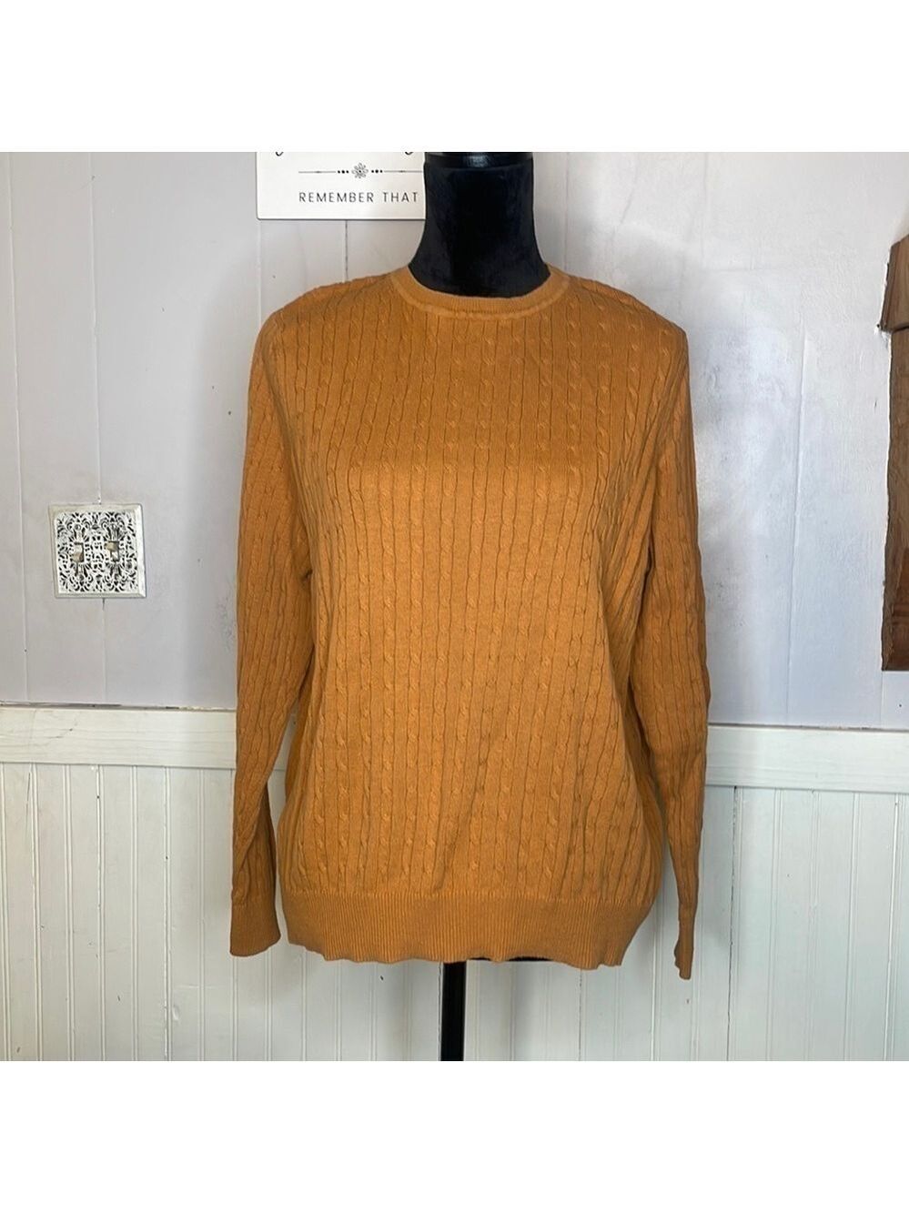 Kim Rogers cable knit cotton brown, burnt orange sweater PL